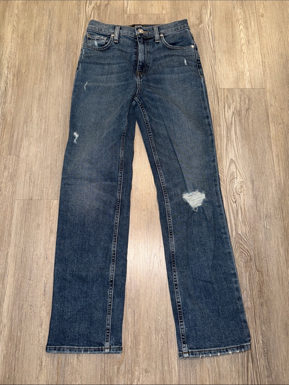 Women’s Hudson Mid-Rise Distressed Straight Jeans - Dark Blue